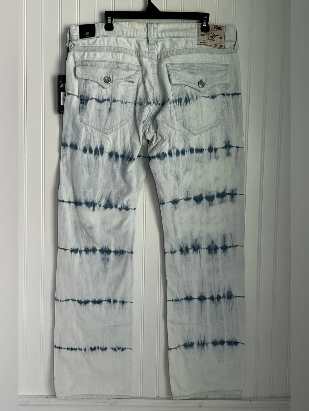 True Religion Men's Tie-Dye Straight Jeans - Blue on White